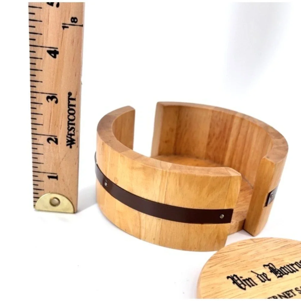 Wine Cask Wooden Coaster Set of 4 Cabernet Sauvignon w Barrel Holder